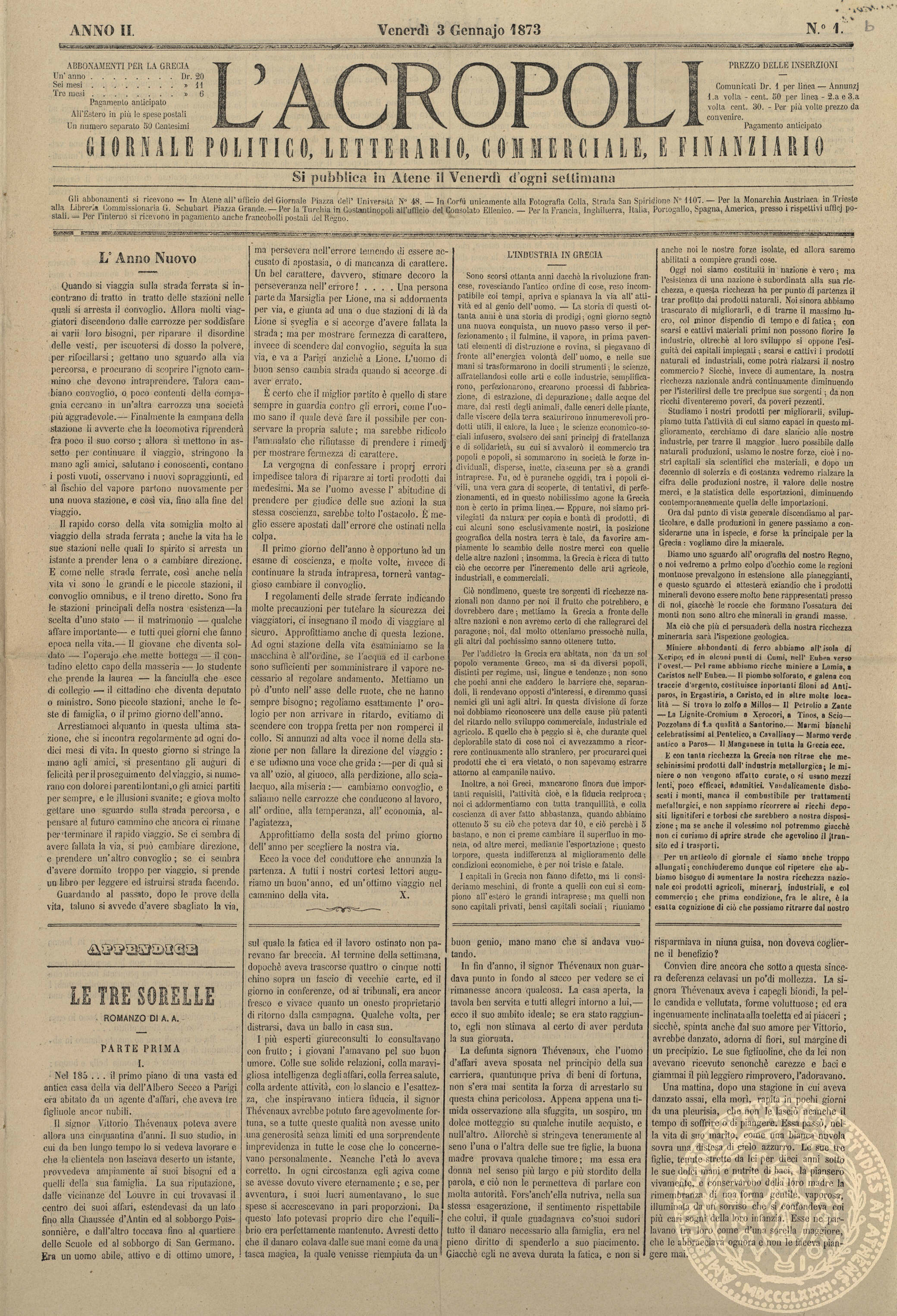 L'Acropoli. Giornale politico, letterario, commerciale e finanziario.
